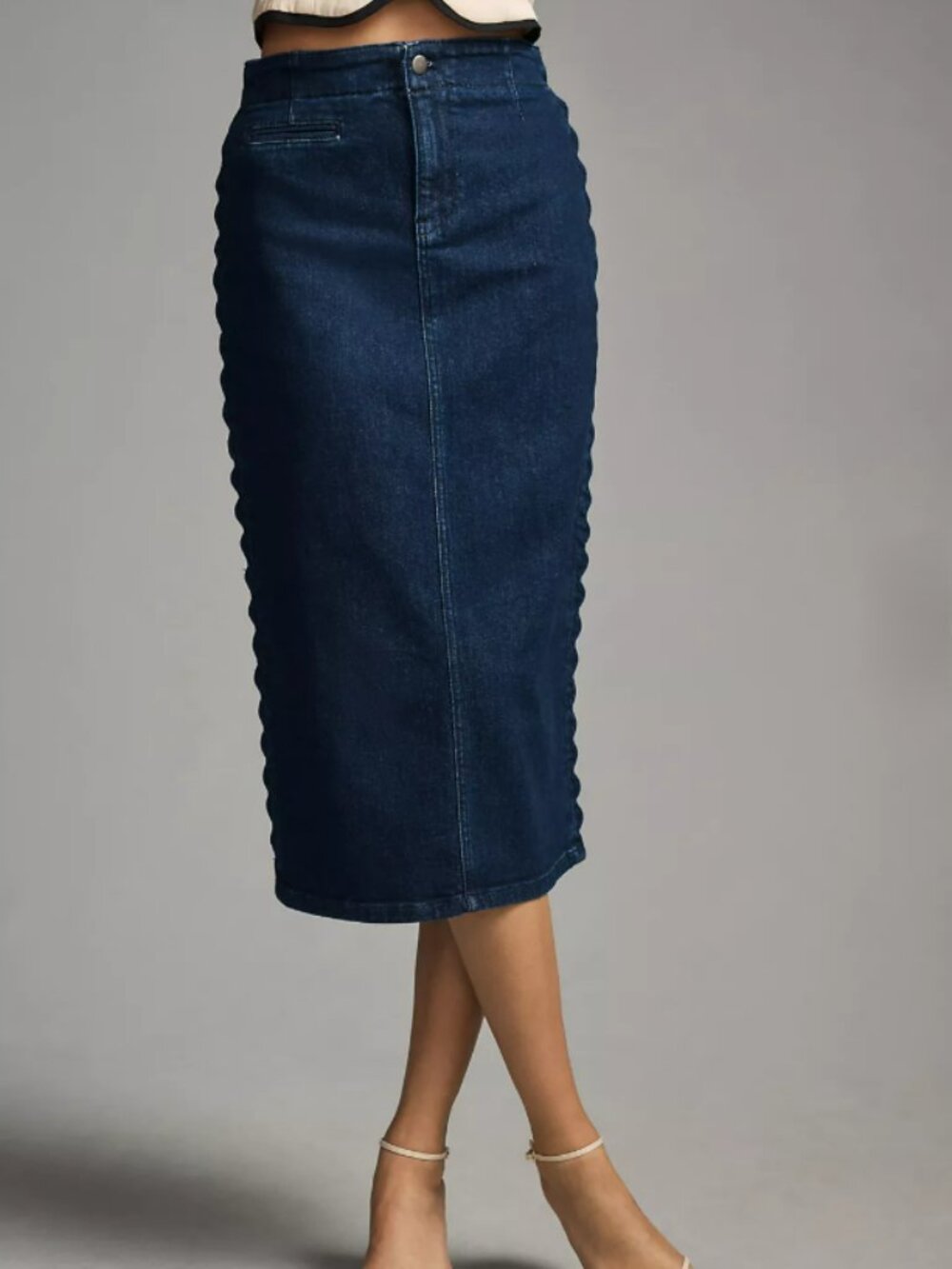 Anthropologie Maeve Slim Scalloped Denim Skirt Size 16